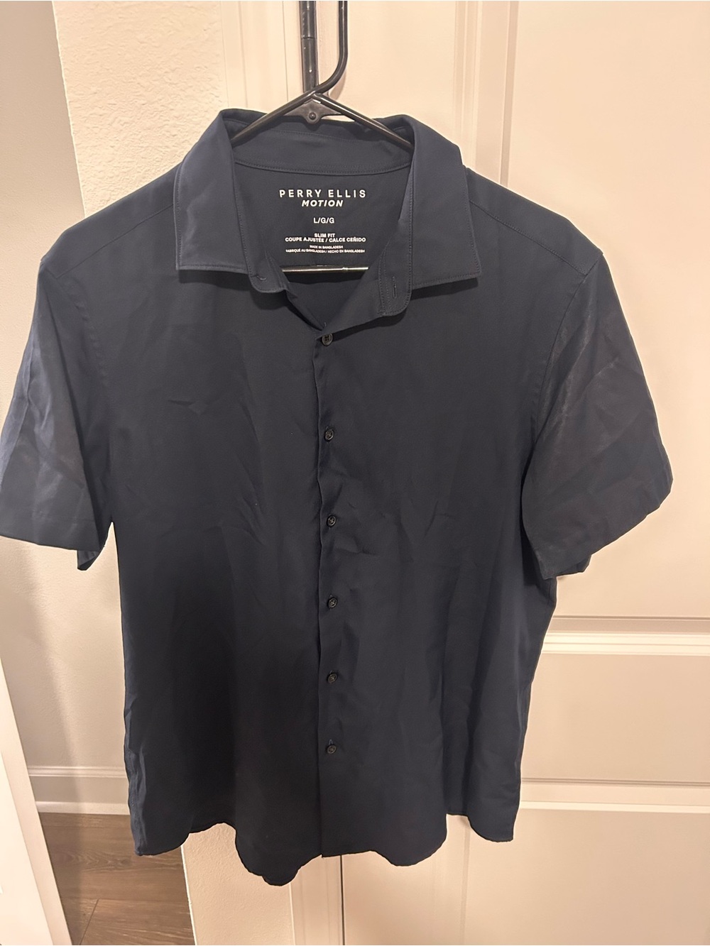 Perry Ellis Navy Short Sleeve Button-Down Shirt